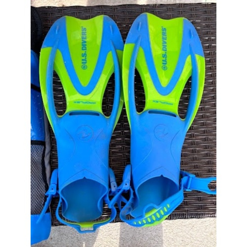 U.S. Divers Snorkeling Swim Fins Blue Green Size Large w/ Mesh Bag - Picture 7 of 8